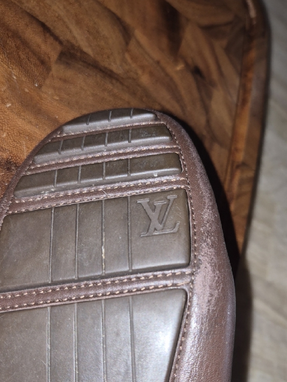 Louis Vuitton Dark Brown Leather Slip-On Loafers with Gold Buckle - Picture 7 of 7